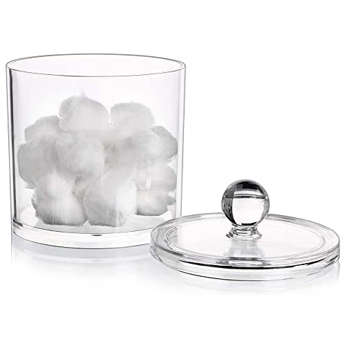 Wellinc Qtip Holder Dispenser For Cotton Ball, Cotton Swab, Cotton Round Pads, Floss - 10 Oz Clear Plastic Apothecary Jar Set For Bathroom Canister Storage Organization, Vanity Makeup Organizer #TOP6