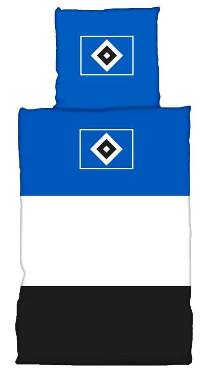 Hamburger SV HSV Bettwäsche ** Blockstreifen, 135 x 200 cm, 100% Baumwolle, Reißverschluss