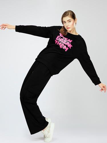 Image of ZEYO Women's Cotton Track Suit Typography Printed Sweatshirt Co-ords Set 5824