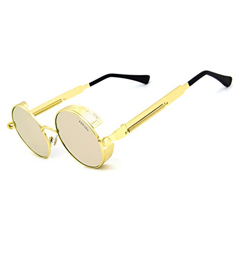 Image of RONSOU Steampunk Style Round Vintage Polarized Sunglasses Retro Eyewear UV400 Protection Matel Frame