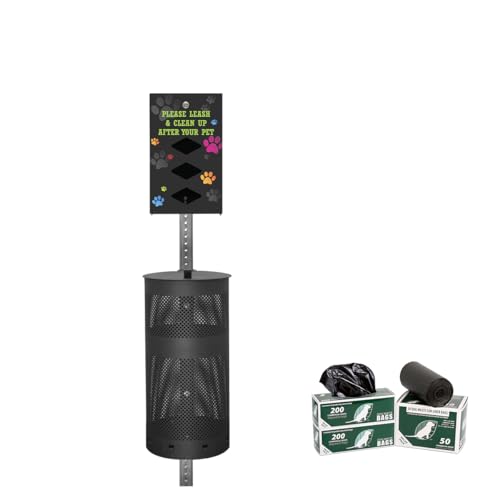 DISPENSE-ART™ collection "Colorful Paws" - Custom UV printed design on rust-proof aluminum 5' low-profile dog waste station with 400 dog waste roll bags
