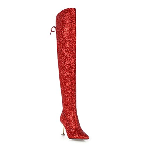 bbruriy Women's Sequins Over The Knee Thigh High Boots Long Stretch Pointed Toe Stiletto High Heels Sexy Boots for Nightclub Pole Dancing Catwalk
