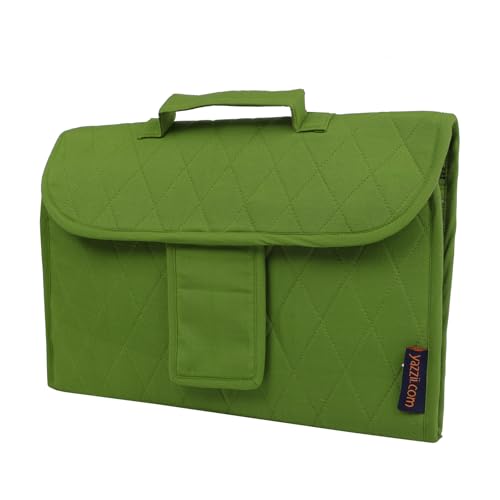 Image of Yazzii Trifold Craft Project Case - Sewing and Craft Supplies Storage Tote, Travel Organizer Bag with Clear Pockets and Handle for Knitting, Crochet, Sewing Accessories - Green