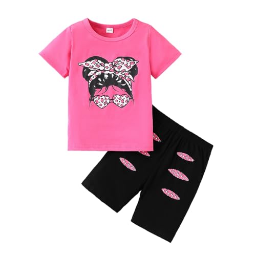 Image of OLMRJKD Kid Toddler Girl Clothes Summer Short Sleeve Figure Graphic Tee Shirt + Shorts Summer Outfits Set