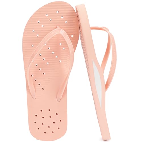 STQ Quickly Dry Shower Shoes Women's Non-Slip Pool Beach Dorm Water Sandals Orthopedic Shower Flip Flops with Arch Support Drain Holes Rose Pink Size 8
