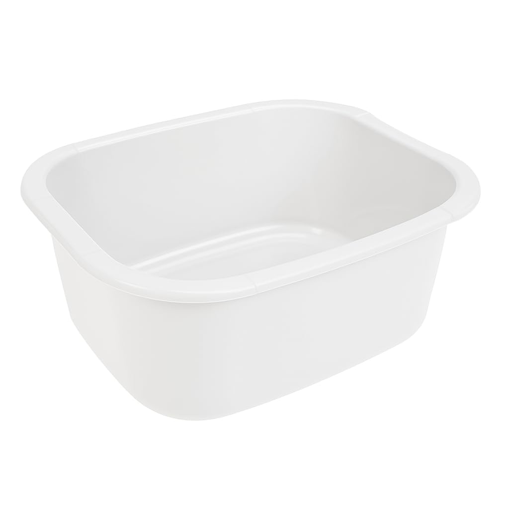 oceanevo® 11 Litres Rectangular Washing Up Bowl White Basin Mixing Sink Tidy Organizer Large Plastic Kitchen Portable Dish Washtub (White)