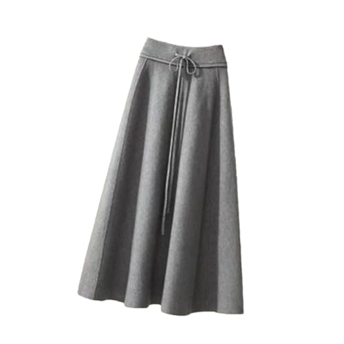 Women High Waist Pleated A Line Skirt Elegant Fall Winter Lace Up Bandage Slim Knitted Midi Skirts Gray One Size