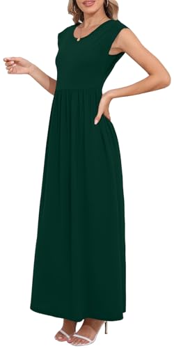 Image of DB MOON Womens 2026 Maxi Dresses Empire Waist Long Summer Dress Casual Cap Short Sleeve Sundress with Pockets