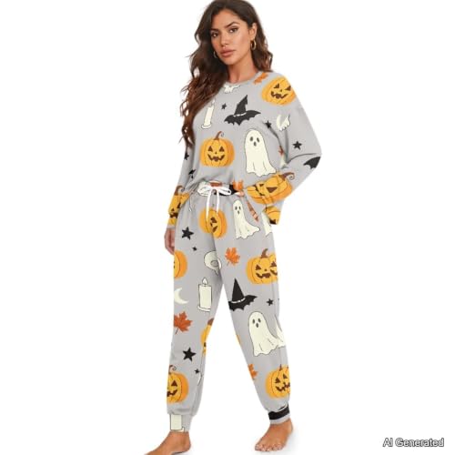 Image of Women's Pajamas Set Soft 2 Piece Loungewear Long Sleeve Pj Set Matching Sleepwear with Pockets for Women Plus Size