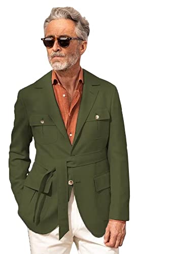 HZUOU Vintage Linen Men Safari Jackets Causal Leisure Sports Fit Hunting Jackets Wedding Summer 2 Pieces Groom Wear HZH16