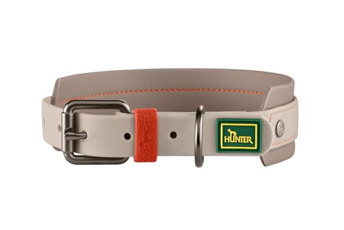 HUNTER Hundehalsband Havanna, Farbe: Greige, Strukturgewebe mit Kunststoffummantelung, breit, komfortabel, langlebig, reißfest, witterungsbeständig, pflegeleicht, Gunmetal-Look, Größe: 50