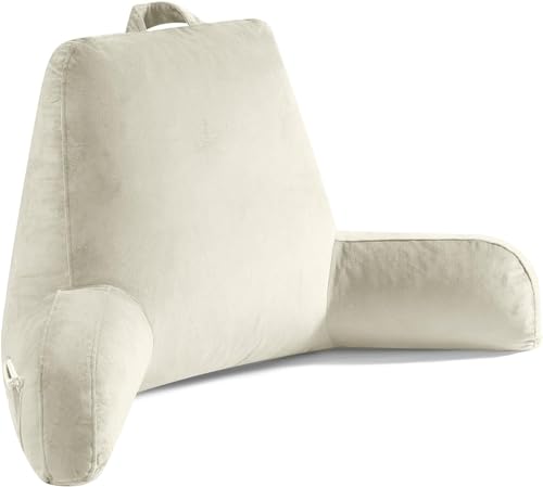 Image of OAISZ Reading Pillow for Sitting in Bed Adult, Reading Pillow with Shredded Memory Foam, Bed Pillow with Washable Cover, Back Pillow Sitting Up with Extend Arms, Beige, X-Large