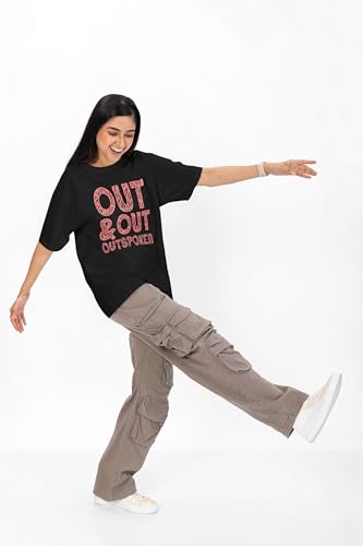 Image of Graphic Printed Baggy Fit Oversized Drop Shoulder Premium Cotton T-Shirt for Women| Typography Print | Relaxed Fit, Trendy and Stylish Streetwear