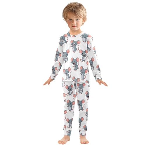 Pajama Sets Long Sleeve Cute Gray Mice Pattern Soft Comfy Sleepwear 2 Piece PJS 3-8T2