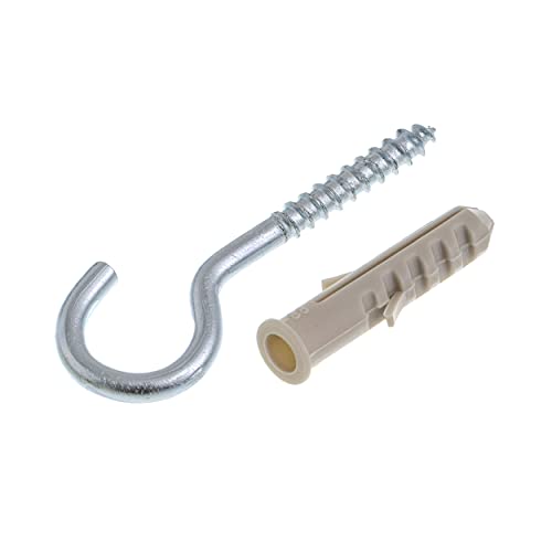 BemFixa Bucha de Nylon com Anel e Gancho Zincado 8mm 4,4 x 70 mm, 4 Peças,