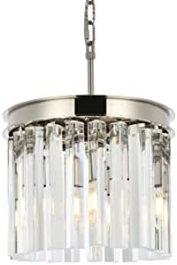Elegant Lighting Sydney Collection 1208D12PN/RC 3-Light Pendant Lamp with Royal Cut Crystals, Polished Nickel Finish