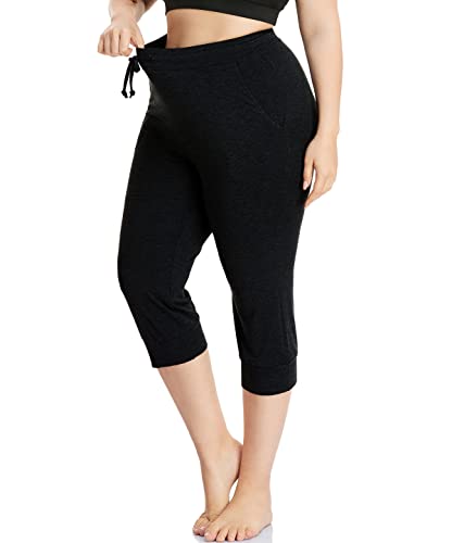 VOGUEMAX Women's Plus Size Capri Yoga Pants Casual Cropped Joggers Sweatpants with Pockets Black