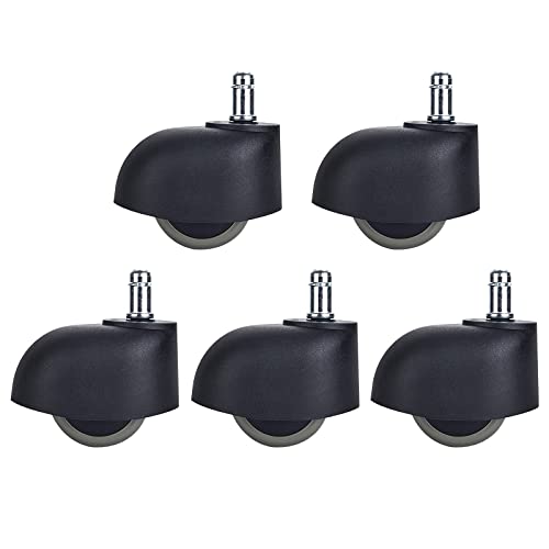 (5個) 50mm オフィスチェア用回転キャスター、交換用コンピュータキャスターホイール、ブラックナイロン製ダブルホイール、耐荷重200kg、2種類の標準ステムモデルあり (11X22mm)