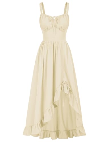 Scarlet Darkness Cottagecore Corset Dress for Women Medieval Milkmaid Sundress Renaissance Costume Beige M