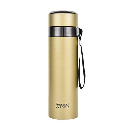 Hombres Y Mujeres Al Aire Libre 304 Correa De Acero Inoxidable Cuerda Portátil Taza De Gran Capacidad 800 Ml@Dorado_Zs-8105-450Ml