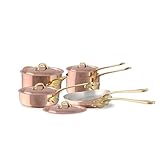 Mauviel M'Heritage 150 B 1.5mm Polished Copper & Stainless Steel 7-Piece Cookware Set With Brass Handles, Made In France