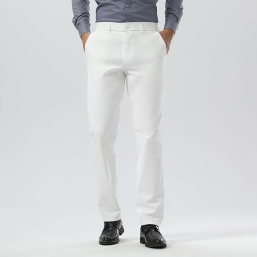 Image of Plaid&Plain Men's Slim Fit Dress Pants Stretch Khaki Pants Wrinkle Free