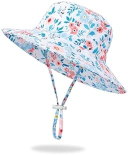 Baby Sun Hat Toddler Bucket Hat Wide Brim Kids Beach Hats UPF 50+ Sun Protective for Boys Girls, Floral Blue, 2-5T