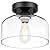 Semi Flush Mount Ceiling Light - Clear Glass Pendant Lamp Shade, Matte Black Finish, Modern Farmhouse Light Fixture for Hallway Corridor Kitchen Entryway Bedroom, Bulb Not Included