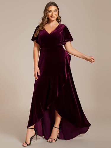 Ever-Pretty Women's Vintage Plus Size Ruffles Hemline Velvet Wedding Guest Dress 02041-DA3