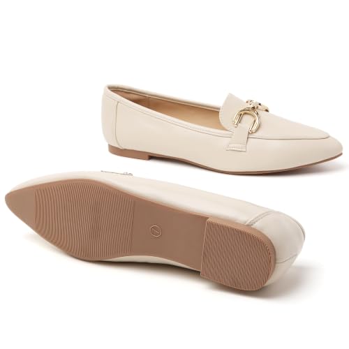 Image of Tilocow Metal Chain Loafers Flats for Women Pointed Toe Slip on Flats Dressy Casual Comfortable Work Business Shoes
