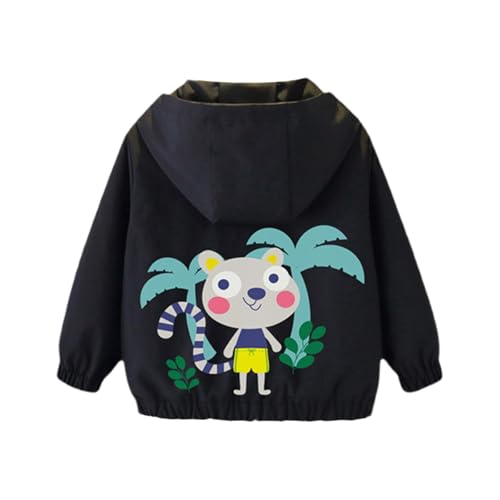 Kids Girls Cartoon Windproof Hooded Jackets Lightweight Comfy Waterproof Raincoats Fall Outdoor Windbreaker Pockets