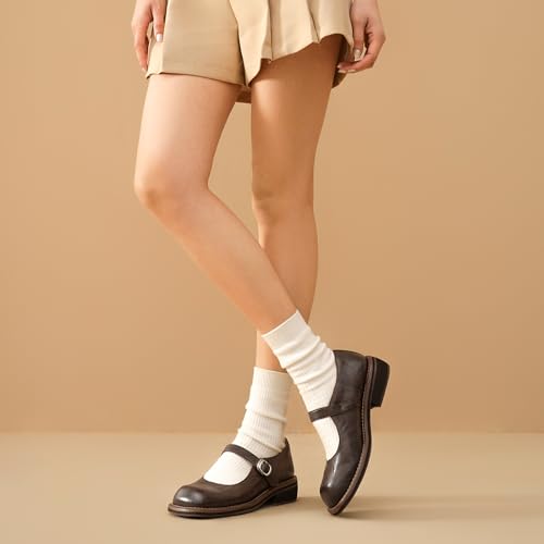 BEAU TODAY Womens Mary Janes, Leather Mary Janes for Women, Fashion Square Toe Ballet Flats, Comfortable Business Office Casual Dressy Mary Jane Flats for Women with Ankle Strap 5