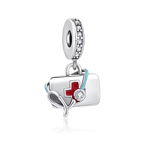 Colgante de plata de ley 925 con diseño de maletín médico para pulsera europea tipo Pandora