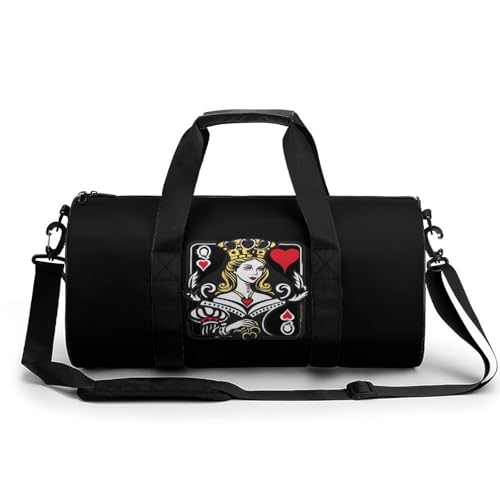Generic Classic Black Queen of Hearts Gym Bag Lightweight Duffel Bag Workout Bag Overnight Backpack Travel Bags for Men Women, 17.7in/9in/9in, Style