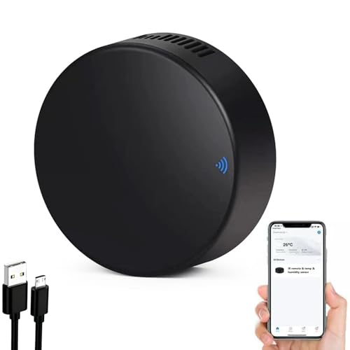 Smart IR Remote Control with Temperature and Humidity Sensor, 2.4G WiFi Universal Infrared Remote Control Hub with Thermometer Hygrometer for Smart Home Automation,Compatible with Alexa & Google Home