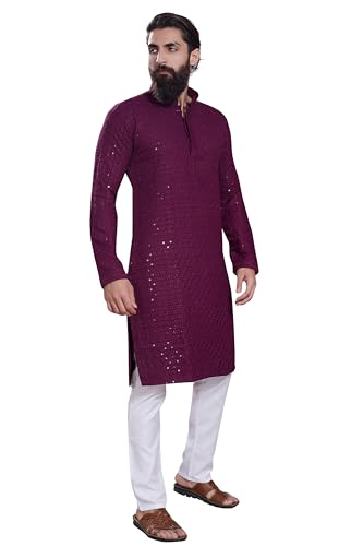 Image of DIVISIVE Men's Sequince Embroidered Cotton Blend Only Slim Fit Kurta