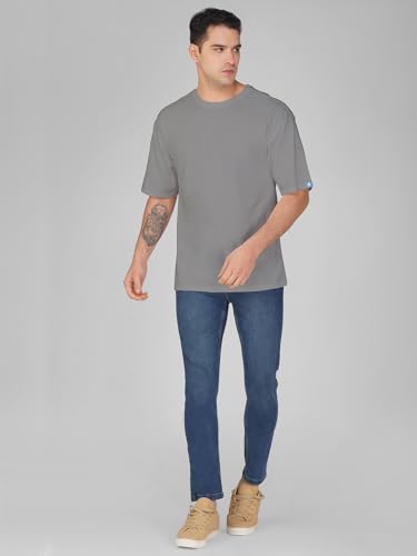 Image of crazymonk Oversized Baggy Fit Drop Shoulder Half Sleeves Round Neck Solid Pure Cotton T-Shirt for Men