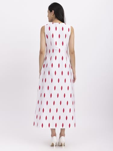Image of FableStreet Women Casual Midi Cotton Button Down A-Line Dress | Button Down Flowly Dress Perfect for Outings