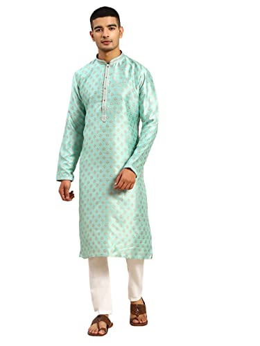 Image of Rajubhai Hargovindas Men's Silk Kurta With Ethnic Motifs Work Woven Design