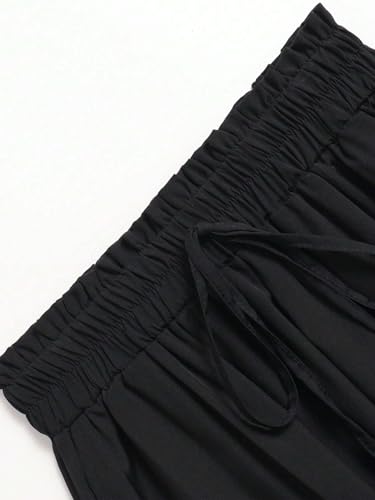 Women's Elegant Elastic Waist Ruffle Double Pocket A-Line Skirt Long Skirts4