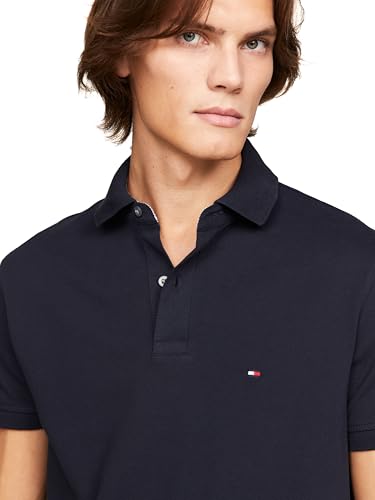 Image of Tommy Hilfiger Men's Short Sleeve Polo Shirts in Slim Fit with Stretch and Organic Pique Cotton