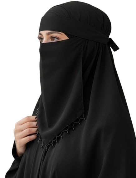 Black Triangle Naqab for Women, Lace Border Face Cover, Soft Breathable Fabric, Stylish Islamic Modest Hijab Niqab-image-9