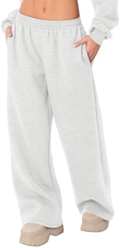 LOMON Wide Leg Sweatpants Women Fleece Sweat Pants Fall Clothes 2025 Teen Girl Baggy Jogger Sweatpant with Pockets (Light Grey, S)