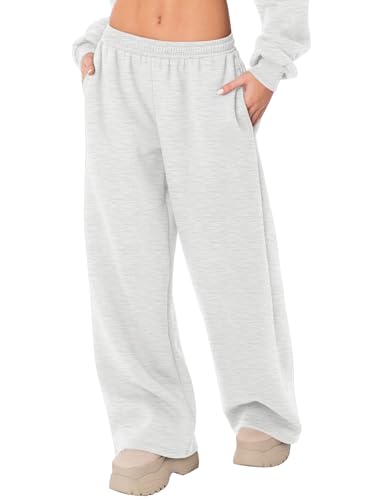 LOMON Wide Leg Sweatpants Women Fleece Sweat Pants Fall Clothes 2025 Teen Girl Baggy Jogger Sweatpant with Pockets (Light Grey, XS)