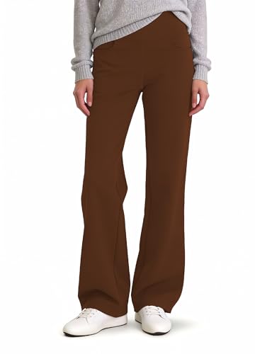 SAFORT Regular/Tall Bootcut Yoga Hose mit 71cm/76cm/81cm/86cm Schrittlänge, 4 Hosentaschen,Lange Bootleg-Hose - Dunkelbraun - XXL