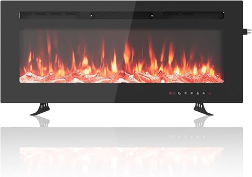 RBFGYIOP Caminetto Elettrico 3 in 1 da 40 Pollici a Parete o da Incasso - Effetto Fiamma 3D con 12 Colori - Timer e Termostato Regolabili - 900/1800W con Telecomando, Ideale per Camera da Letto -