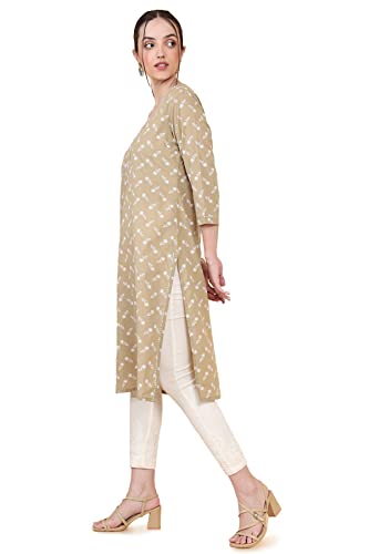 Image of Soch Women Beige Cotton Round Neck Printed Kurta