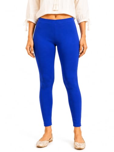 Image of Women's Cotton Lycra Ankle Length Leggings | Regular Rise, Soft 4 Way Stretch Fabric | Casual & Ethnic Wear