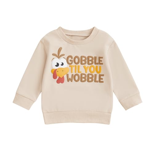Karuedoo Toddler Baby Boy Girl Thanksgiving Outfit Turkey Letter Print Crewneck Sweatshirt Pullover Long Sleeve Shirt Tops