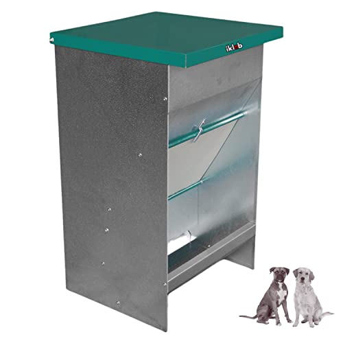 Iklob store - Comedero de perros 42 L (aprox 17 kg)  REGALO: cinturón seguridad coche perro Tolva perros de chapa galvanizada